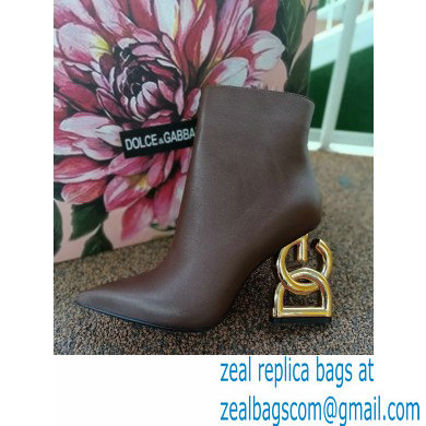 Dolce  &  Gabbana Heel 10.5cm Leather Ankle Boots Brown with DG Pop Heel 2021